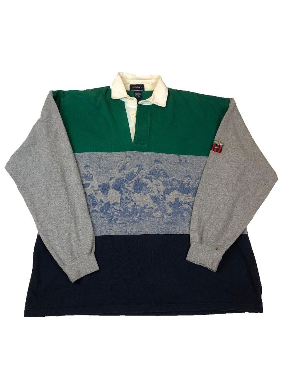 Gant Mens Rugger Colorblock Silhouette Rugby Shirt Gray Navy Blue Green Large